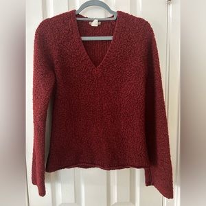 J Crew Burgundy Knitted Sweater Bell Sleeve V Neck Size Women’s M